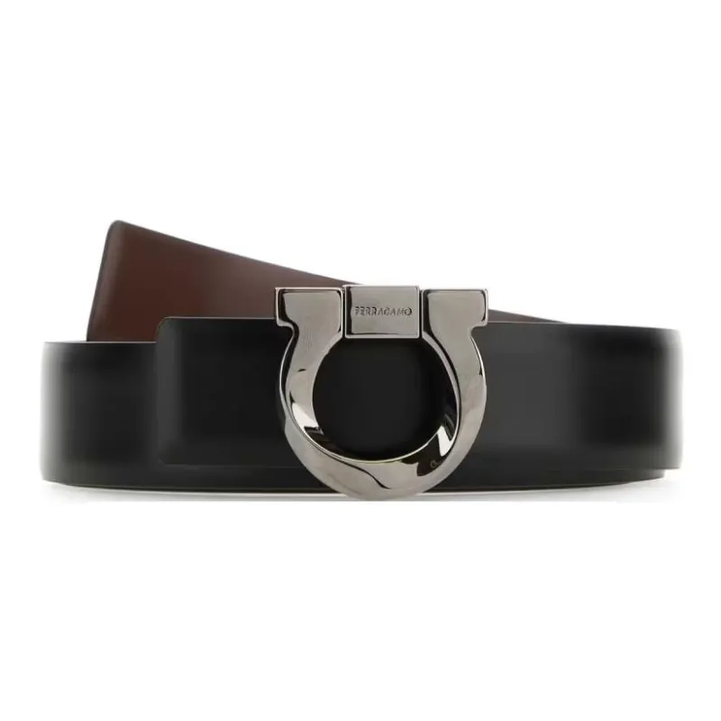 FERRAGAMO Leather Leather Belts Men's Black Width  3CM-3