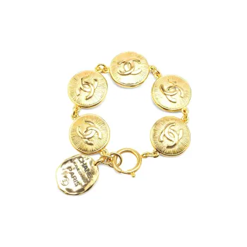 CHANEL 1970-1980 Plated Cc Medallion Costume Bracelet