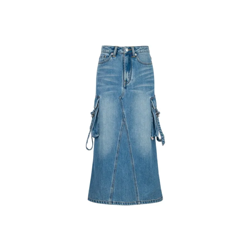 EVISU Casual Long Skirts Women's Denim Blue-1
