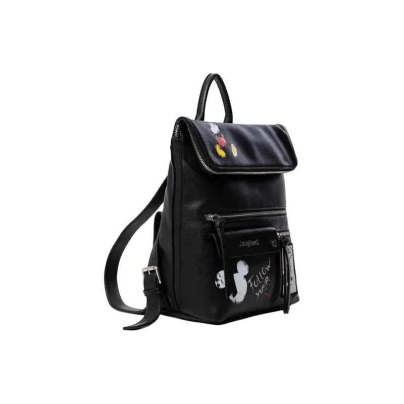 Desigual Disney Collaboration Mickey Series Polyurethane Backpack Large Size Women's Black-1