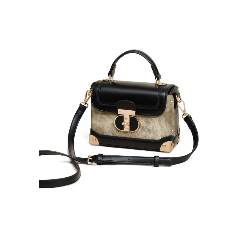 VINEY Synthetic Leather Handbag, Shoulder Bag, Crossbody Bag Regular Women's Khaki & Black-3