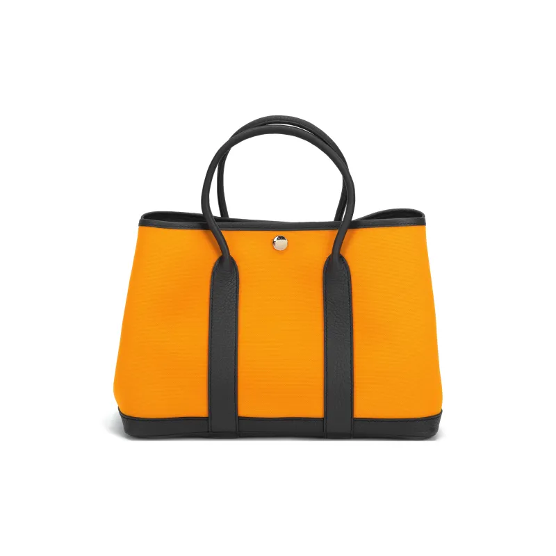 HERMES Garden Party Officier Canvas With Negonda Calfskin Canvas Bag Handbags Unisex Gold/Ultramarine Blue/Indigo-4