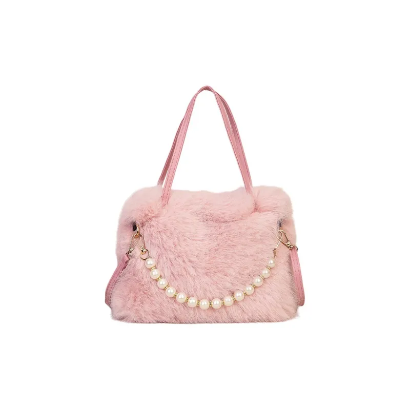 Yalu Plush Handbag, Shoulder Bag Regular Women's White/Light Khaki/Pink/Gray/Dark Khaki/Black-5