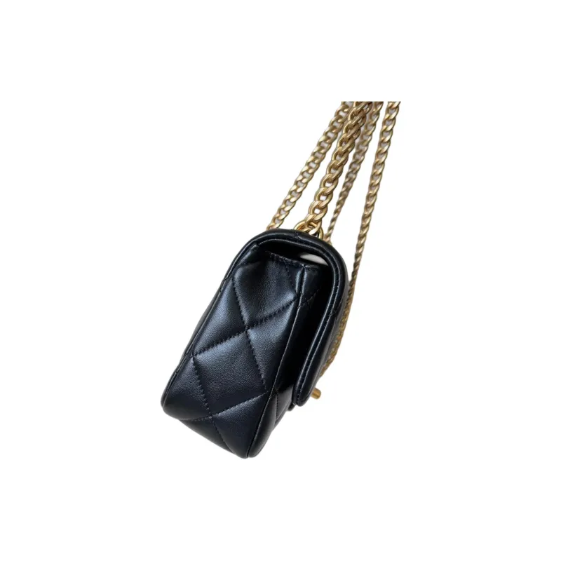 CHANEL Shiny Lambskin Crossbody Bag, Shoulder Bag Mini Women's Black-1