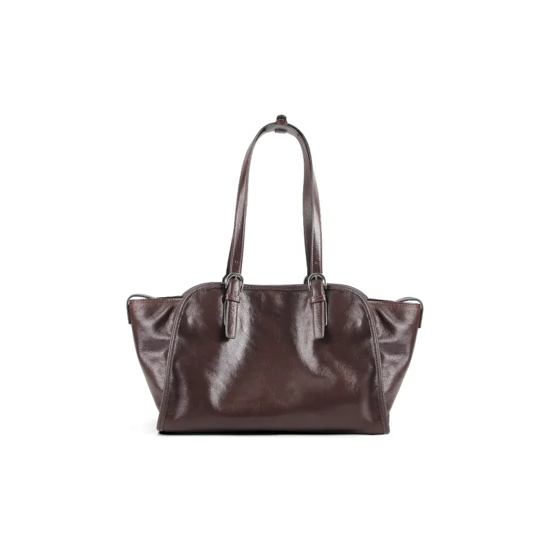 YOCAMU Vegetable Tanned Cow Leather Shoulder Bag Regular Women's Coffee/Black-0