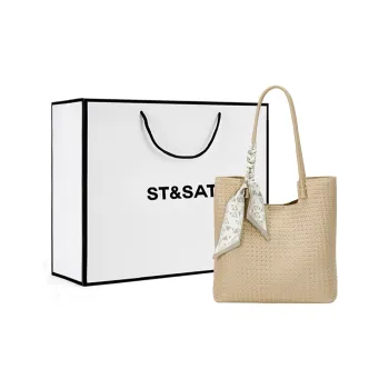 ST&SAT Synthetic Leather Handbag, Shoulder Bag Large Size Women's White/Khaki