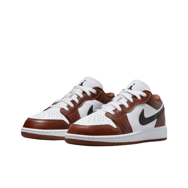 Jordan Air Jordan 1 Anti Slip Wear Resistant Low Top Children's Basketball Shoes Black White Brown Unisex-2