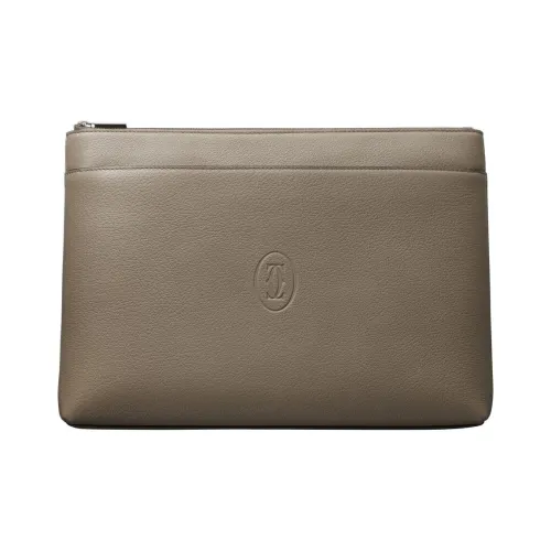 CARTIER Must De Cartier Cow Leather Clutch Large Size Men's Light Brown