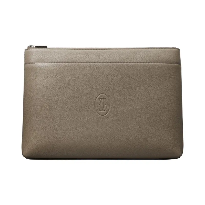 CARTIER Must De Cartier Cow Leather Clutch Large Size Men's Light Brown-0