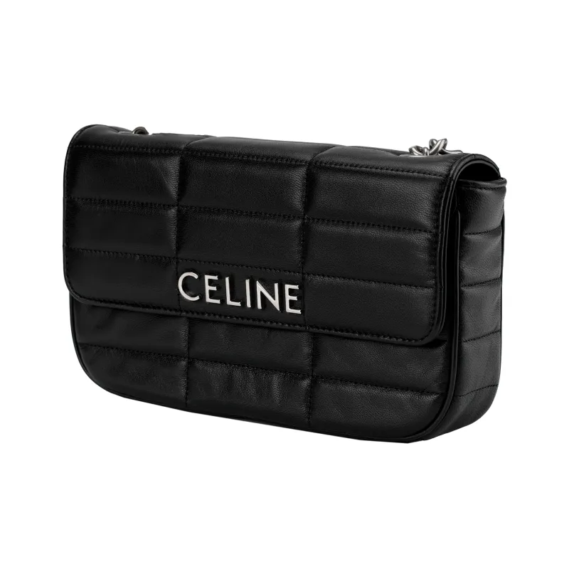 CELINE MATELASSE MONOCHROME Series Goatskin Crossbody Bag, Shoulder Bag Women's Black-3