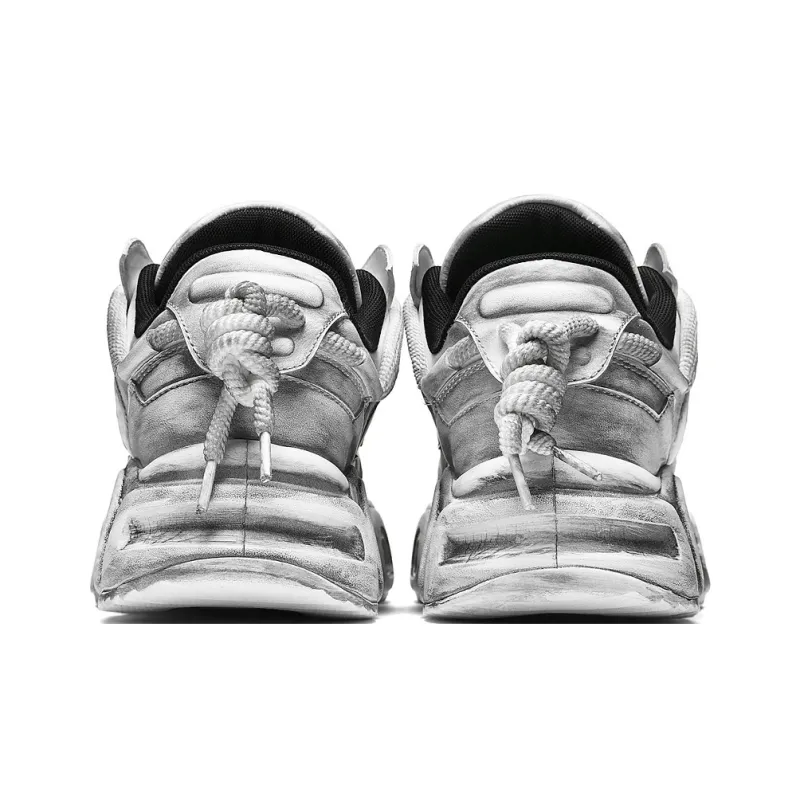 REPUSEN Anti-Slip And Wear-Resistant Height Increasing Low-Top Chunky Sneakers Unisex White Gray-3