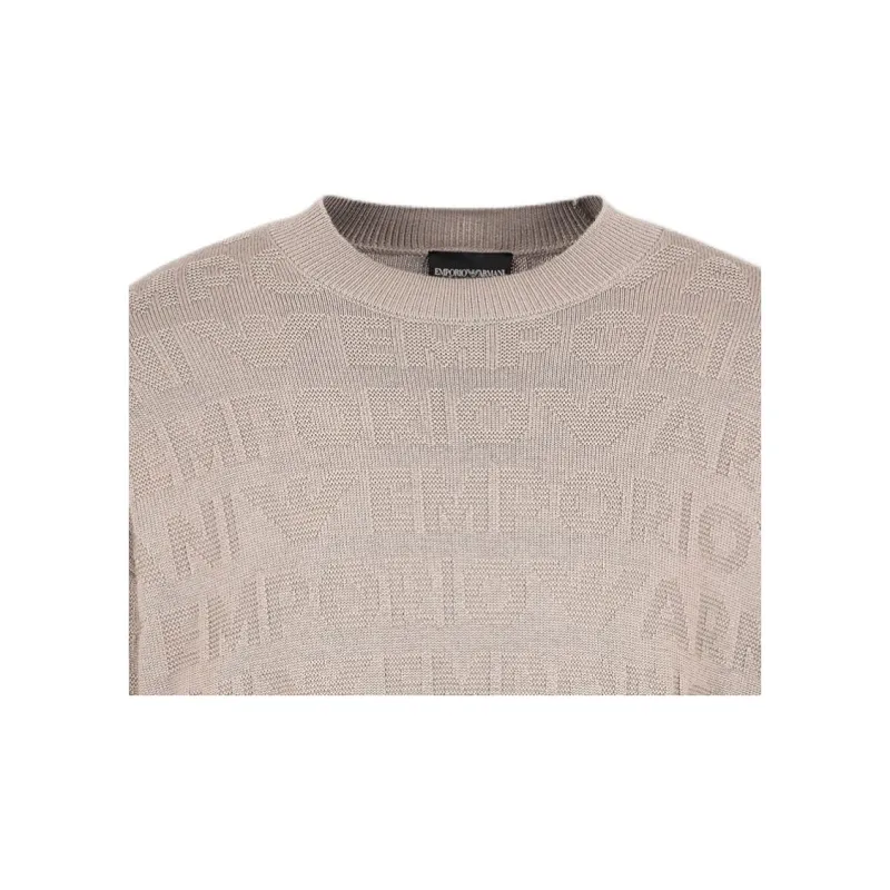 EMPORIO ARMANI Links stitch Motif Virgin Wool Jumper With Logo Lettering Intarsia-3