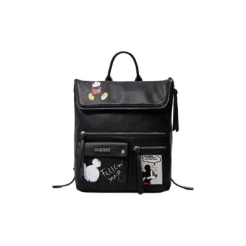 Desigual Disney Collaboration Mickey Series Polyurethane Backpack Large Size Women's Black