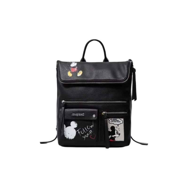 Desigual Disney Collaboration Mickey Series Polyurethane Backpack Large Size Women's Black-0