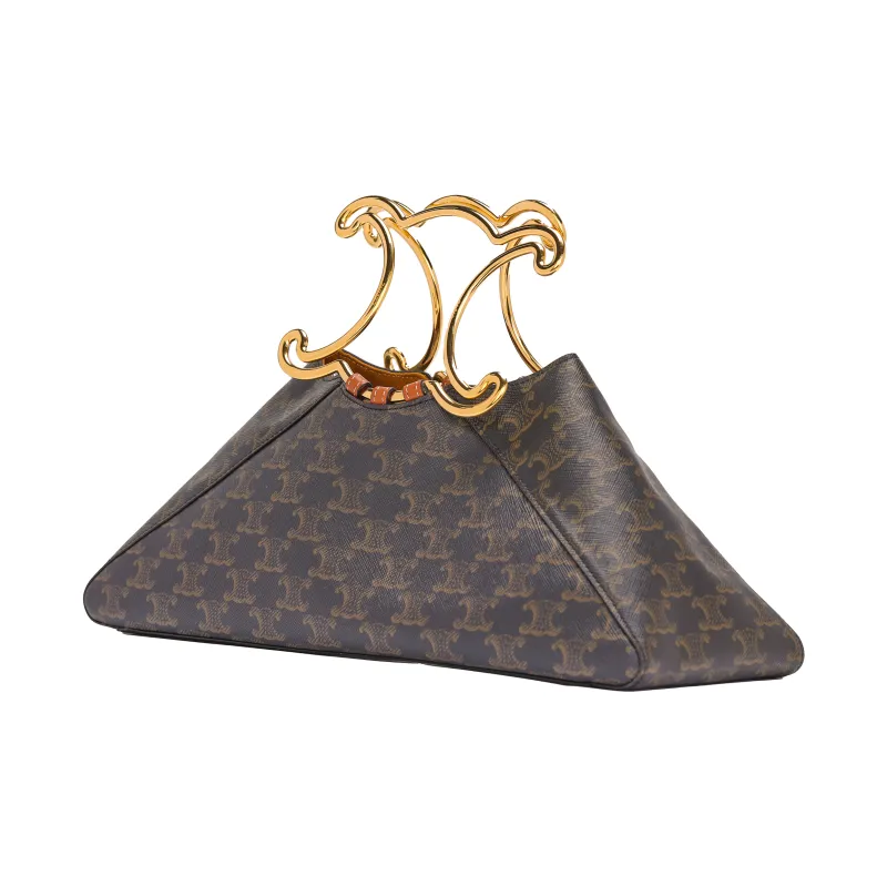CELINE Triomphe Calfskin Triangle Bag Clutch Handbag Women's Tawny-3