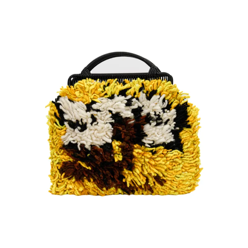 MARNI Shearling Grass Fabric, Leather Logo Handbag Women's Yellow/Brown/White-5