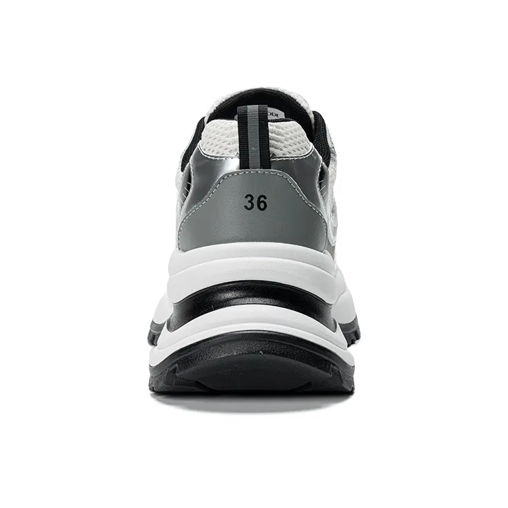 EXULL Q Height Increasing Abrasion Resistant Lightweight Slip Resistant Low Top Chunky Sneakers Women's Silver-3