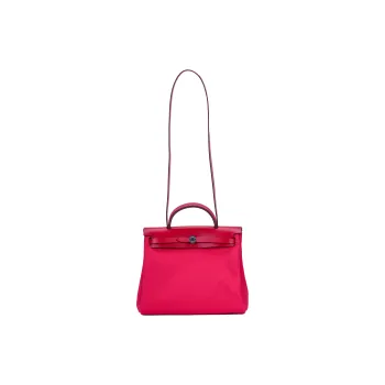 HERMES Herbag Zip Cowhide Patchwork Canvas Shoulder Bag Crossbody Bag Handbag Regular Women's Mexico Pink/Chili Red