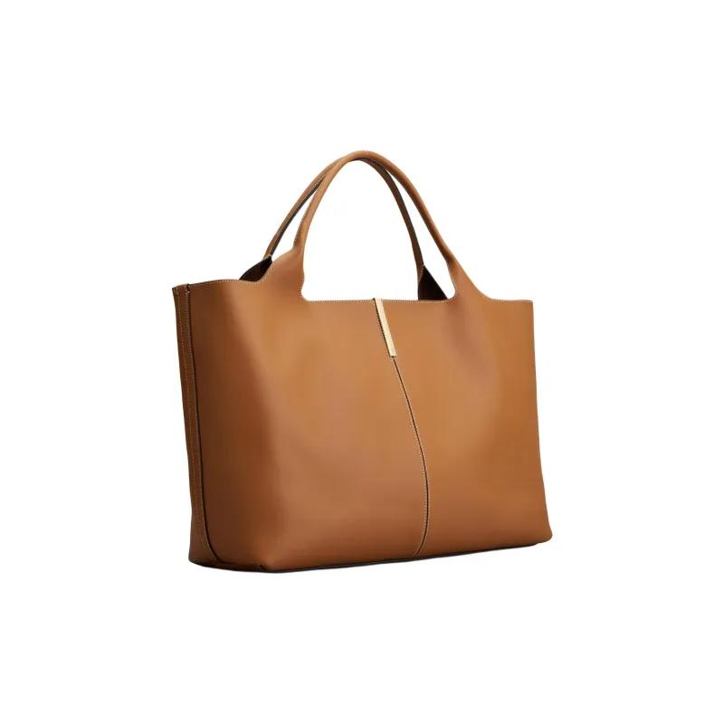 TOD'S Calfskin Tote Bag Shopping Bag Shoulder Bag Handbag Medium Size Unisex Brown-1