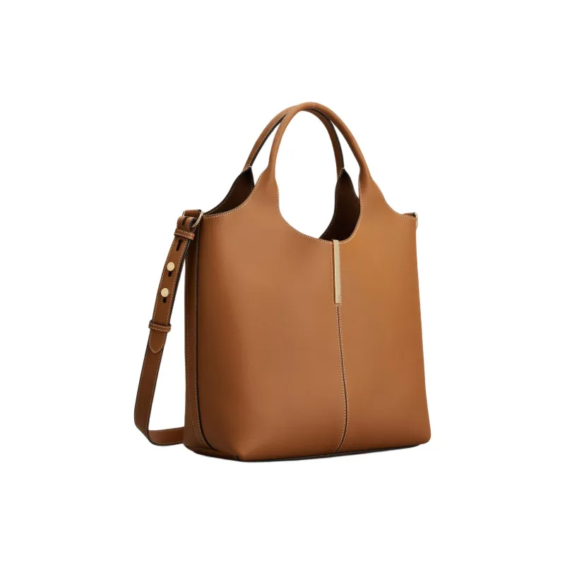 TOD'S Calfskin Tote Bag Shopping Bag Shoulder Bag Handbag Small Size Women's Brown-1