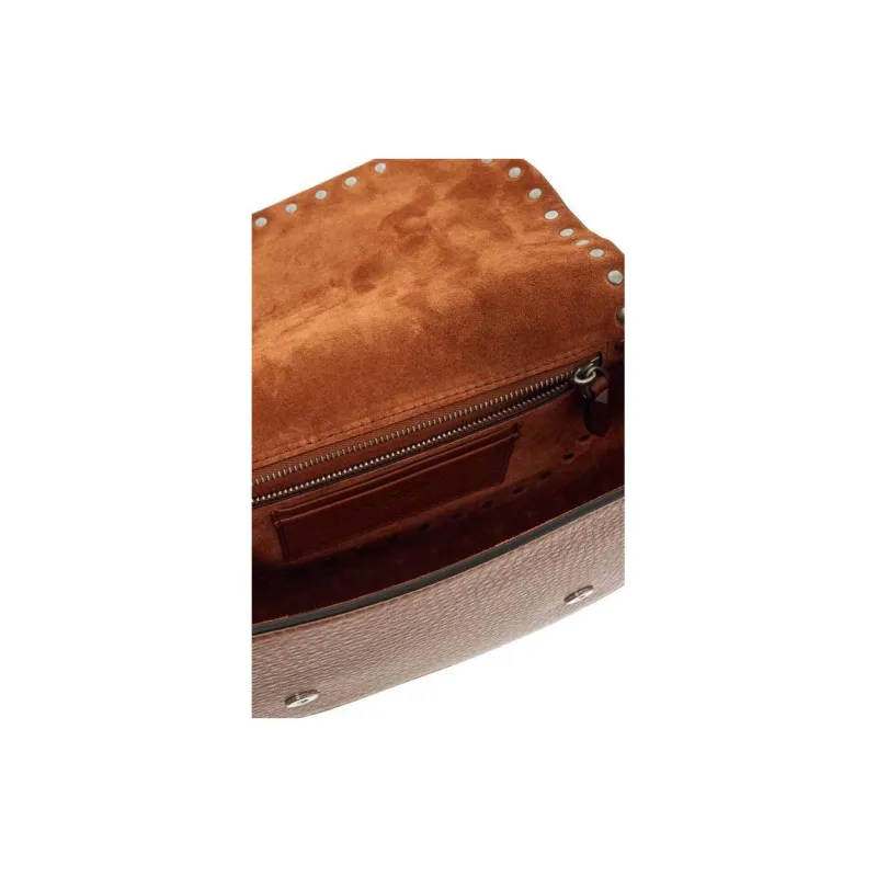 Valentino Rockstud Grained Calfskin Messenger Bag Crossbody Bag Shoulder Bag Small Size Women's Brown-3