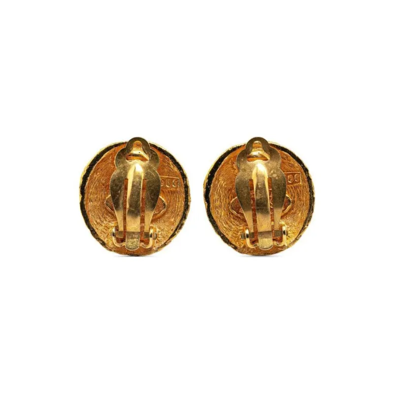 CHANEL 1980 1990 Plated Cc Round Clip On Earrings Costume Earrings-1