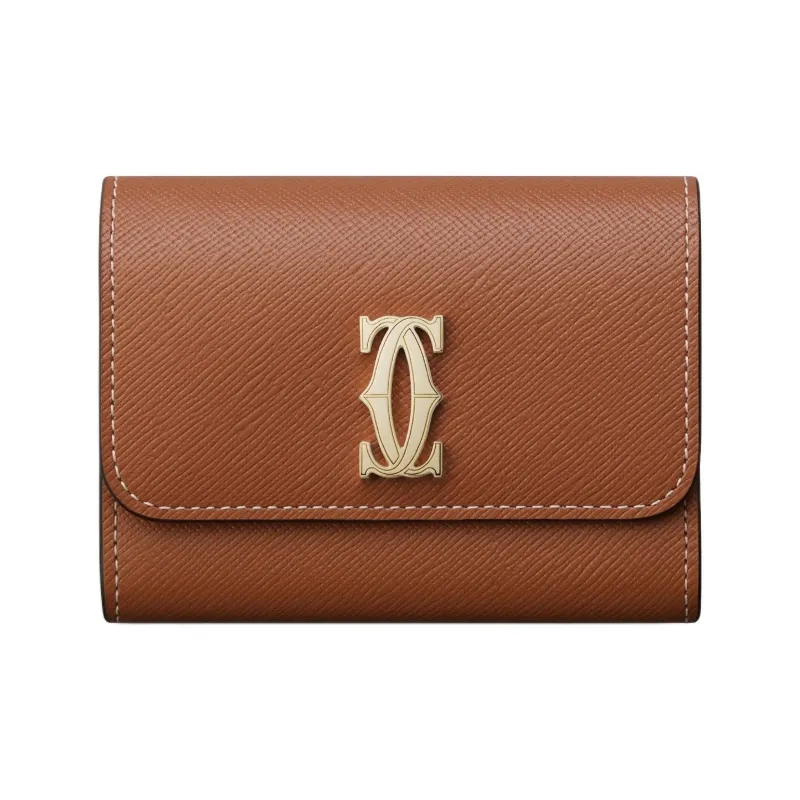 CARTIER C De Cartier Collection Cow Leather Wallet Mini Women's Caramel-0
