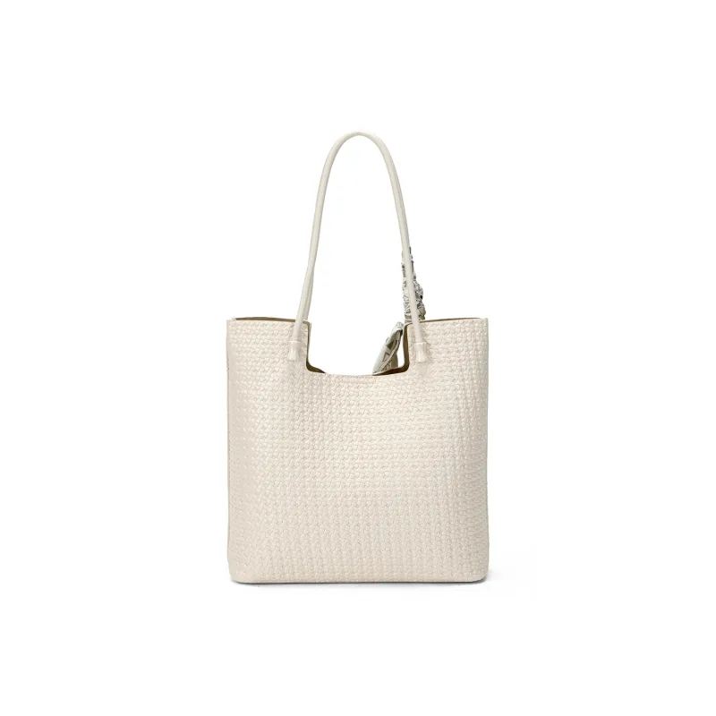 ST&SAT Synthetic Leather Handbag, Shoulder Bag Large Size Women's White/Khaki-8