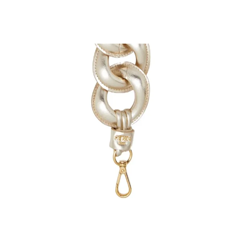 FENDI Metal Leather Shoulder Straps Women's Champagne-2