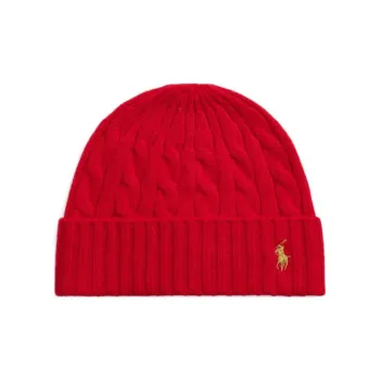 Polo Ralph Lauren Knitted Fabric, Wool, Cashmere Beanies Unisex Red