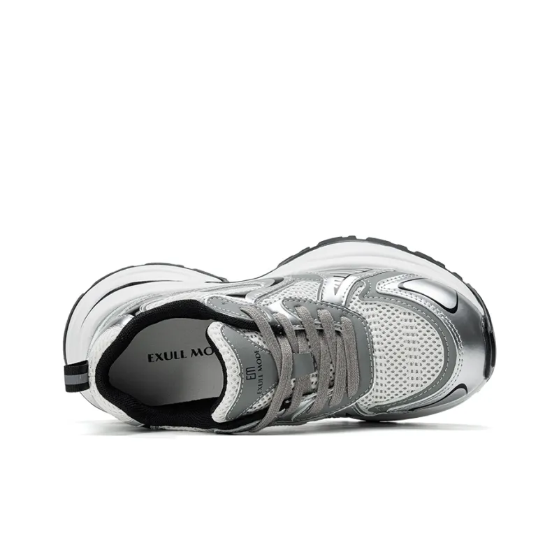 EXULL Q Height Increasing Abrasion Resistant Lightweight Slip Resistant Low Top Chunky Sneakers Women's Silver-2