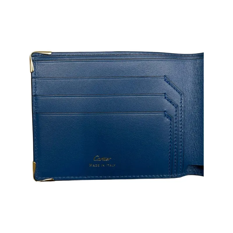 CARTIER Must De Cartier Cow Leather Wallet Women's Blue-5