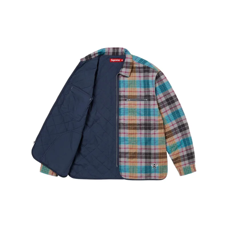 Supreme Quilted Flannel Zip Up Shirt - POIZON