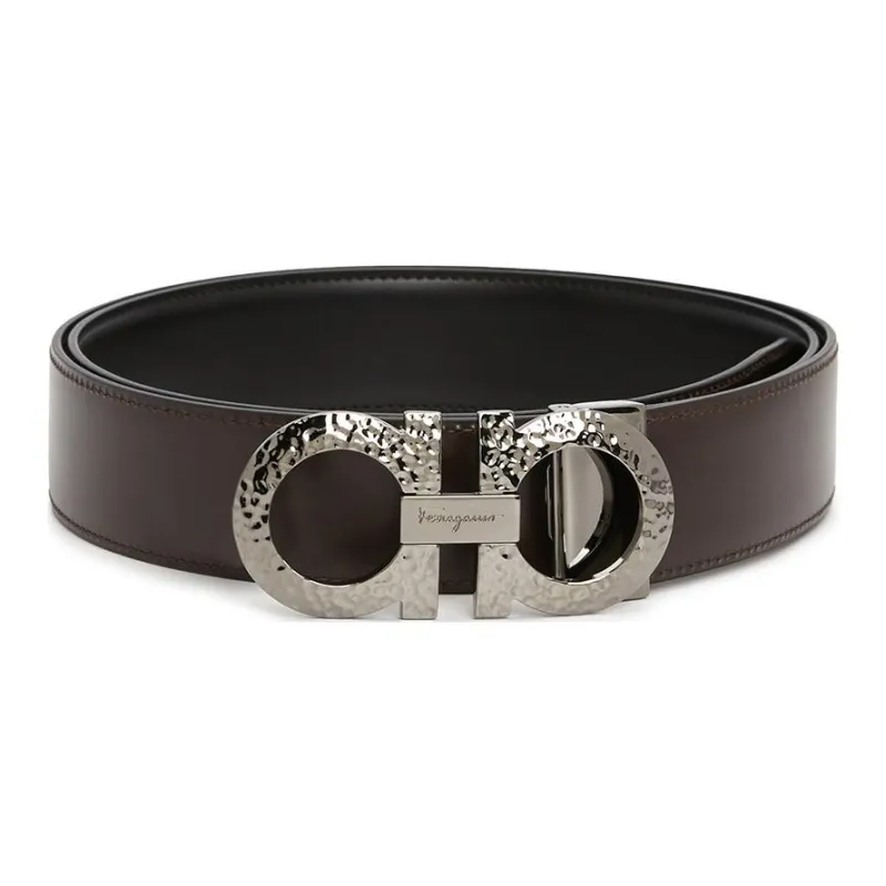 FERRAGAMO Leather Belts Men's Black Width 3.2cm-4
