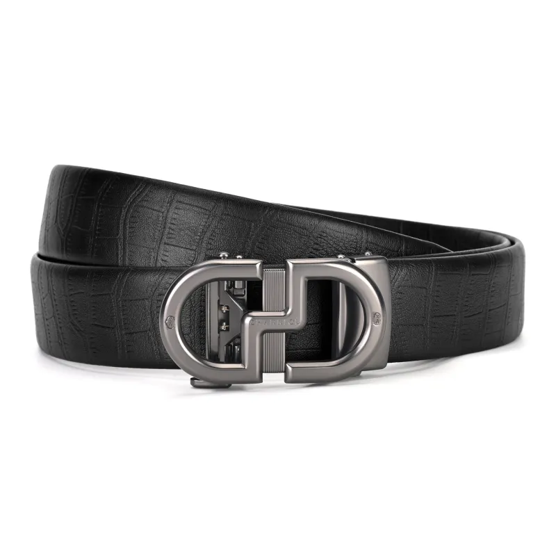 CHARRIOL High Quality Top Grain Cow Leather Zinc Alloy Automatic Buckle Head Belt Men's Black 3.5cm-2