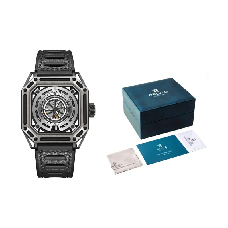 OBLVLO Automatic Mechanical Movement Watch Men's Watches Cut Out Dial-12