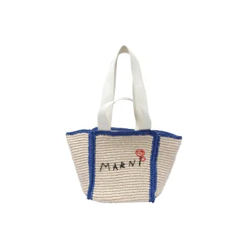 MARNI Logo Embroidered Woven Top Handle Bag