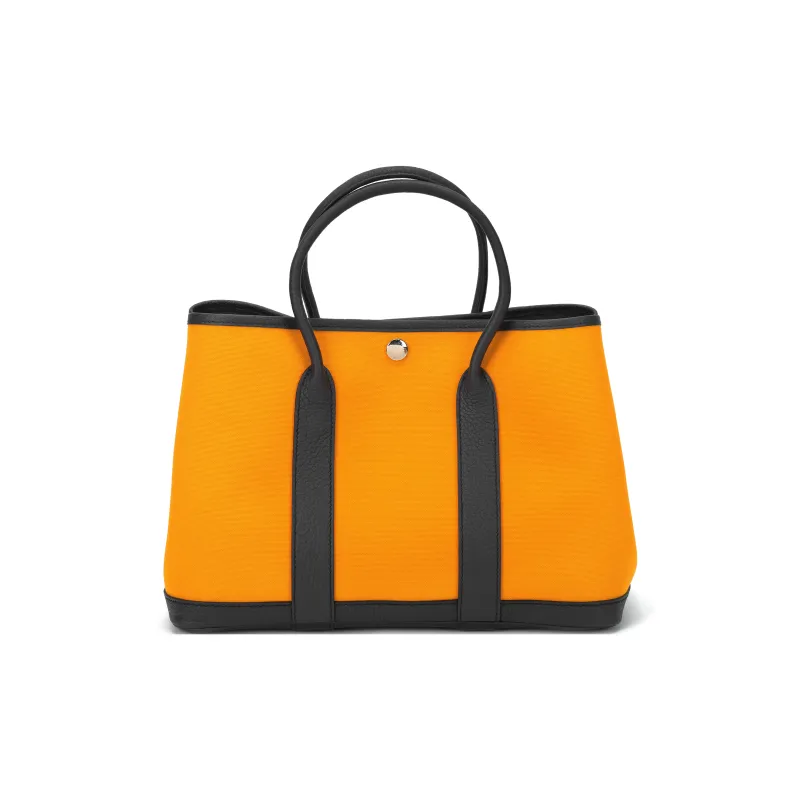 HERMES Garden Party Officier Canvas With Negonda Calfskin Canvas Bag Handbags Unisex Gold/Ultramarine Blue/Indigo-1