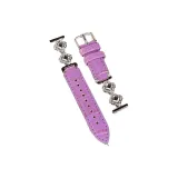 Silver White Zircon Purple Bamboo Grain-Leather Strap