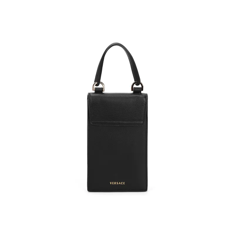 VERSACE La Medusa Leather Portable One Shoulder Crossbody Cell Phone Pouch Regular Women's Black-4