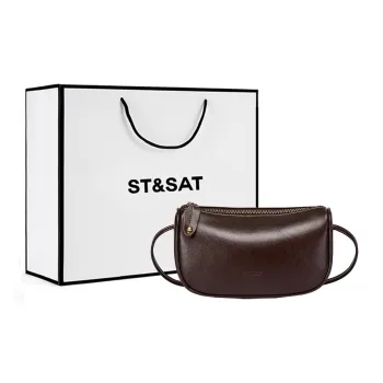 ST&SAT Synthetic Leather Bonded Cow Split Leather Shoulder Bag Regular Women's Dark Coffee/Black Apricot/Brown