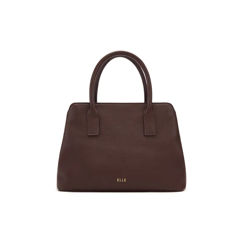 ELLE Vegetable Tanned Top Grain Cow Leather Shoulder Bag, Crossbody Bag, Handbag Medium Size Women's Black/Tan/Caramel-5