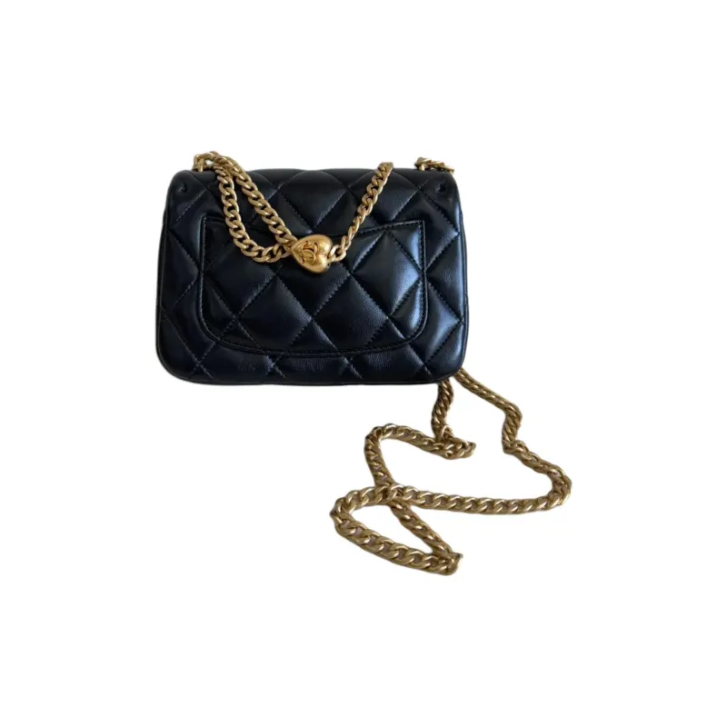 CHANEL Shiny Lambskin Crossbody Bag, Shoulder Bag Mini Women's Black-2