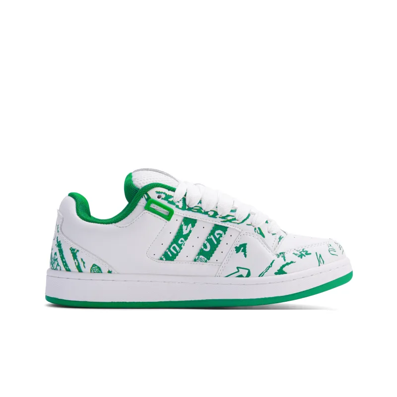 GLO BULL Skateboard Shoes Unisex Low Top White Green Graffiti-1