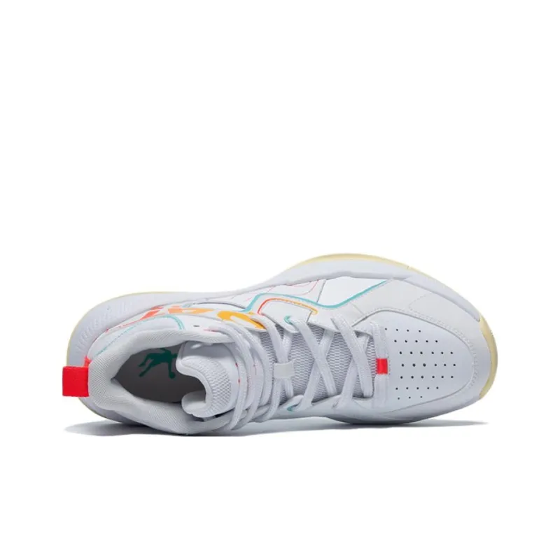 QIAODAN Cushioning Anti Slip And Wear Resistant Low Top Basketball Shoes Men's White Red-2