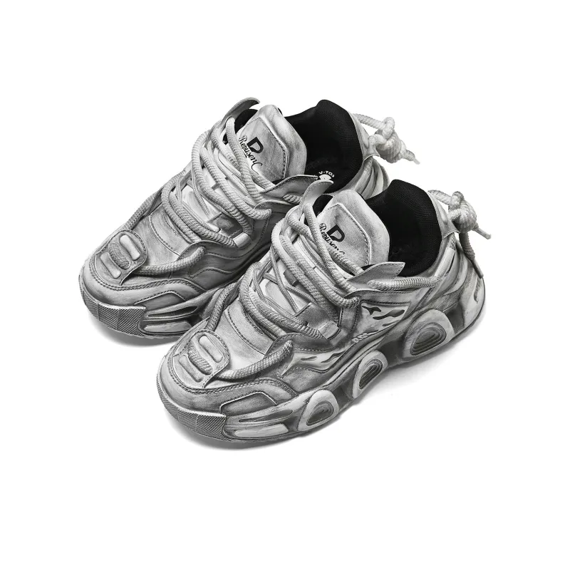 REPUSEN Anti-Slip And Wear-Resistant Height Increasing Low-Top Chunky Sneakers Unisex White Gray-2