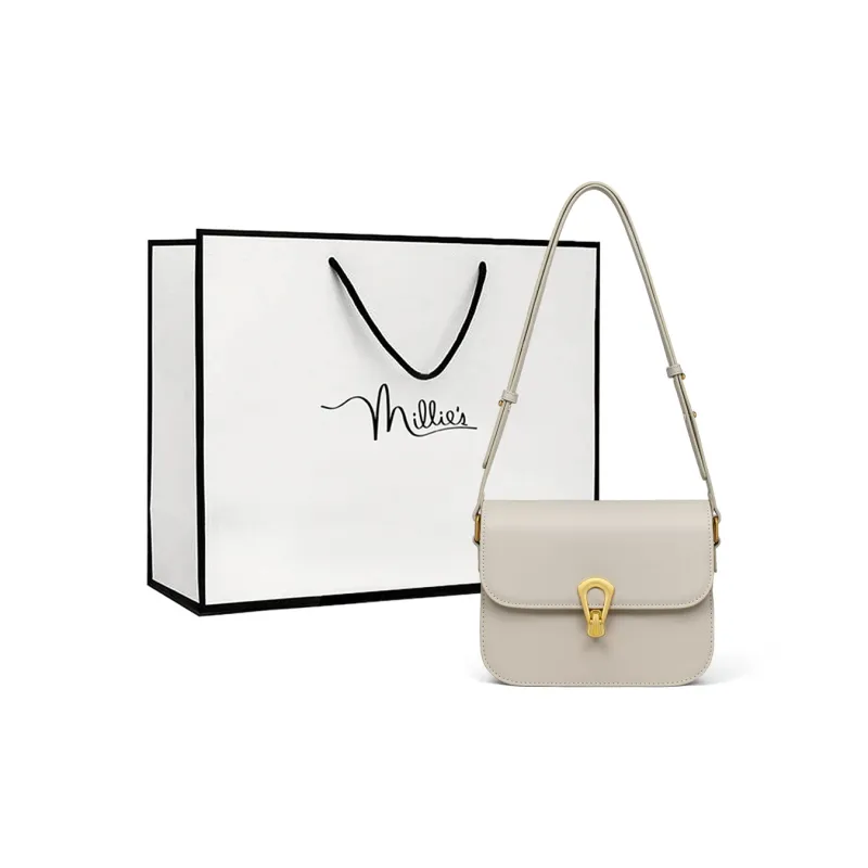 MILLIE'S Cow Leather With Synthetic Leather Underarm Shoulder Bag, Crossbody Bag, Small Square Bag Regular Women's Ecru-0