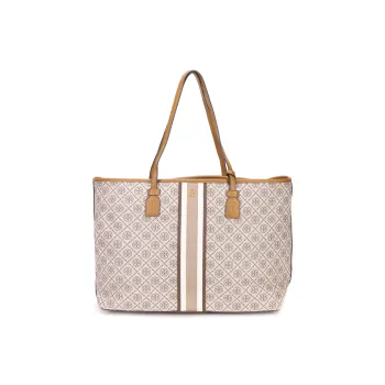TORY BURCH TB T Monogram Coated Canvas Tote Bag Shopping Bag One Shoulder Handbag Small Size Women's Brown