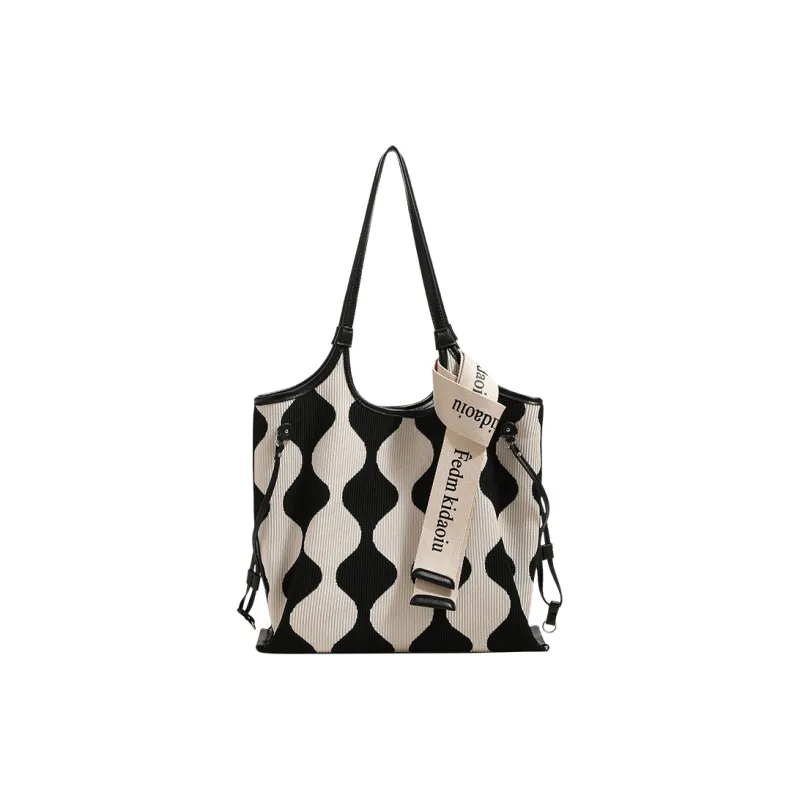 H-YXIANG Microfiber Synthetic Leather Tote Bag Shoulder Bag Women's Black White Color Blocking-0