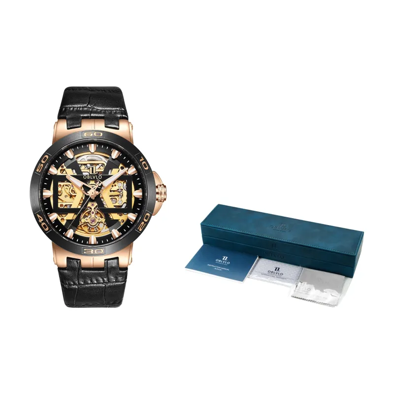 OBLVLO Automatic Mechanical Movement Watch Men's Watches Red Watch Dial-7